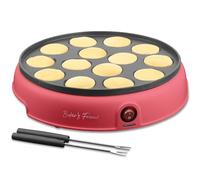 Baker's Friend Mini Pancake Maker, Mini Dutch Pancake Griddle, 14 Hole Electric Frying Pan, Great for Breakfast, Snacks, Desserts and More, Red