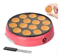 Baker's Friend Mini Pancake Maker, Mini Dutch Pancake Griddle, 14 Hole Electric Frying Pan, Great for Breakfast, Snacks, Desserts and More, Red