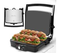 Baker's Friend Panini Press Sandwich Maker, Griddle Press, Electric Griddle Indoor, Panini Maker Cast Iron, Family Gifts for Home, Stainless Steel, Browning Control, 4-Slices, UK Plug