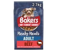 Bakers Meaty Meals Adult Dry Dog Food Beef 2.7kg, Pack of 4
