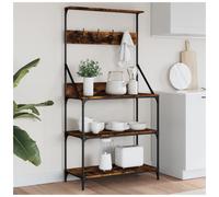 Baker's Rack 4-Tier Smoked Oak Engineered Wood Metal 84x40.5x170cm with Hooks