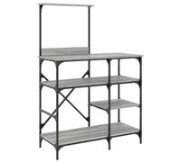 Baker's Rack Grey Sonoma Wood Material and Metal 90 x 40 x 132 cm Kitchen Shelf with Adjustable Feet and Lots of Storage Space for Kitchen Utensil Holder, Cutlery Holder, Spoon Rest and Organiser