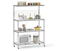 Bakers Rack on Wheels 4-Tier Coffee Bar Table With Shelves-Silver