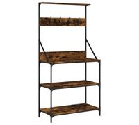 Baker's Rack with Hooks Kitchen Utensil Holder Smoked Oak Wood Material 84 x 40.5 x 170 cm 4 Shelves Metal Frame Organiser Storage Worktop Kitchen Dining Room