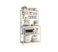 Bakers rack with power outlet and storage shelves for kitchen, Golden Oak and Cloud White / 40 x 60 x 167 cm
