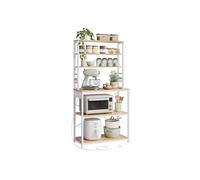 Bakers rack with power outlet and storage shelves for kitchen, Golden Oak + Cloud White / 40 x 80 x 167 cm