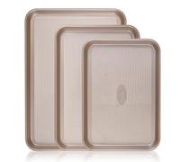 Baker's Secret Baking Sheet Pan Set, 3x Cookie Sheets for Oven, Diamond Texture Premium Air Flow Circulation, Set of 3 Baking Trays, Extra Thick 0.6mm with Diamond Base (Champagne Gold)