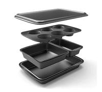 Baker's Secret Stackable Baking Set of 5 Bakeware Pans, Bakeware Set, Baking Pan Set Includes Muffin Pan, Roaster Pan, Square Pan, Cookie Sheet, Loaf Pan, Easy Store, Dishwasher Safe, Baking Supplies