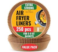 Air Fryer Liners, 250Pcs, Disposable Air Fryer Parchment Paper Liners - Unbleached Baking Sheets, 8” Round for Up to 5-8 qt Baskets - Great for Oven, Pans & Baking - Easy Cleanup by Baker's Signature
