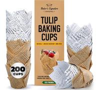 Baker's Signature Tulip Baking Cups Newspaper Pattern Paper Cupcake & Muffin Liners Pack of 150 | Grease Resistant Wrappers - Will Not Curl or Burn - Comes in Convenient Packaging