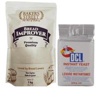 Bakers Street Bread Improver 1kg & DCL Instant Yeast 500g Combo Pack for Professional Baking