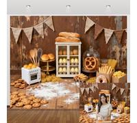 Bakery Backdrop 10x8ft Bread and Cookies Baking Kitchen Photography Background for Boy Girl Cake Smash Birthday Baby Shower Food Bakery Party Banner
