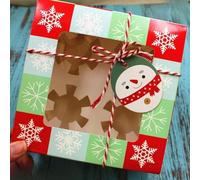 Bakery Box Set for Christmas Cookies Cupcakes and Muffins with Festive Holly Pattern and Transparent Lid 4 Piece Pack (Green)