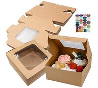 Bakery Boxes Mini Cake Boxes Pie Boxes 4in Brown Kraft Box with PVC Window and 24pcs Sticker Bakery Pastry Boxes for Food,Cookie,Bread,Candy,Pie Slice Gifts Packaging Box with Clear Display Window