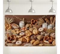 Bakery Bread and Pastry Wall Backdrop, Rustic Brown Dessert Table Decorations, Cozy Indoor/Outdoor Photography Background for Events and Parties 71x43 Inch