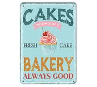 Bakery Cake Shop Tin Sign Tasty Cake Letters Premium Quality Fresh Always Good Vintage Metal Tin Signs for Men Women Wall Art Decor for Home Bars Clubs Cafes 8x12 Inch