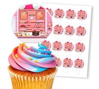Bakery Confectionery Shop Pink Decors, 16 Wafer Cupcake Stand-Up Toppers