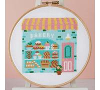 Bakery Cross Stitch Kit - Piece of Cake Bakery for Beginners Modern Kit Includes DMC Threads and Zweigart Fabric