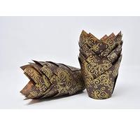 Bakery Direct 200 Brown with Gold Swirl Tulip Muffin Wraps