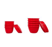 Bakery Direct Red Plastic Steaming Bowls with Lids for Christmas Pudding Takeaway Basins - Puddings, Reusable Nesting Moulds for Microwave, Steamer & Baking Use (10, 1lb)