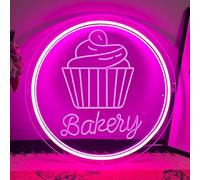 Bakery Pink Neon Sign for Wall Decor USB Powered Three Adjustable Brightness Dimmable LED Neon Light Cake Bread Light Up Signs for Business Dessert Food Shop Restaurant Birthday Party Decoration