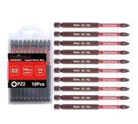 BAKESHU Pozidriv PZ2 Magnetic Impact Driver Bits, Heavy Duty Magnetic Screwdriver Bit Set,S2 Bits 100mm(10pcs)