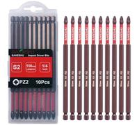 BAKESHU Pozidriv PZ2 Magnetic Impact Driver Bits, Heavy Duty Magnetic Screwdriver Bit Set,S2 Bits 150mm(10pcs)