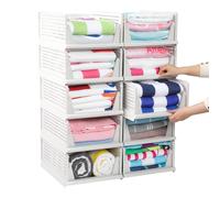 Baketron 10PCS Wardrobe Storage Organiser Drawers For Inside Wardrobe, Collapsible Storage Box Stackable Drawers, Storage Shelves, Plastic Drawer Unit 18.5CM
