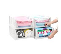 Baketron 4PCS Wardrobe Storage Organiser Drawers For Inside Wardrobe, Collapsible Storage Box Stackable Drawers, Storage Shelves, Plastic Drawer Unit 18.5CM