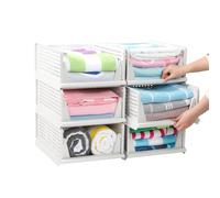 Baketron 6PCS Wardrobe Storage Organiser Drawers For Inside Wardrobe, Collapsible Storage Box Stackable Drawers, Storage Shelves, Plastic Drawer Unit 18.5CM