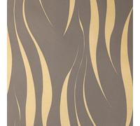 Baketron Brown Wallpaper Non-Woven 3D Embossed Wallpaper Gold Glitter Wave Stripes Wall Paper Roll Feature Wave Stripe Modern Geometric Patterned for Living Room Bedroom Kitchen Hallway