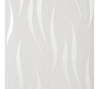 Baketron Cream White Wallpaper Non-Woven 3D Embossed Wallpaper White Glitter Wave Stripes Wall Paper Roll Feature Wave Stripe Modern Geometric Patterned for Living Room Bedroom Kitchen Hallway