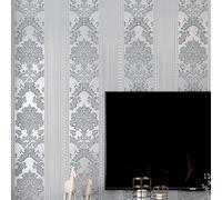 Baketron Grey Luxury Retro Floral Embossed Wallpaper Feature Gothic Damask Wallpaper Metallic Silver Grey Flock Textured Roll for Bedroom Adults Livingroom Hallway and Stairs