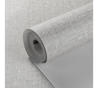 Baketron Light Grey Beige Mix Plain Thick Linen Textured Wallpaper Free No Match Striped Wallpaper for Adults Kids Bedroom Living Room Lounge Hallway and Stairs (Beige Grey)