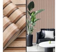 Baketron Light Oak Wood Panel Wallpaper Wood Effect Slats Wallpaper Slat Wall Panelling Wooden Striped Woodchip Wall Paper Roll for Living Room Bedroom Hallway and Stairs