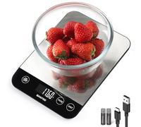 BakFee Food Scale, 33lb Rechargeable Kitchen Scale with Stainless Steel, Grams and Ounces, USB Charging, 1g High Accuracy for Baking, Cooking & Food Prep, BK806