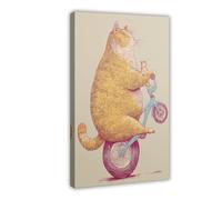 BAKHFTR Orange Tabby Cat on Bicycle Art Print- Whimsical Kitten Poster Canvas Poster Bedroom Decor Landscape Office Room Decor Gift 24x36inch(60x90cm)