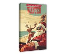 BAKHFTR Santa's Beach Vacation Poster Canvas Poster Wall Art Decor Print Picture Paintings for Living Room Bedroom Decoration 12x18inch(30x45cm)