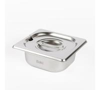 BAKI Stainless Steel Gastronorm Container 1/6 Food Pan Bain Marie, 65, 100, 150 mm Deep with Notch Lid (65mm)