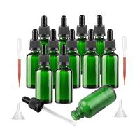 Bakiauli 12 Pieces 30ml Green Dropper Bottle with Pipette Dropper, Refillable Glass Bottle Come with 2 Funnel and Dropper for Essential Oil Aromatherapy Blends