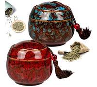 Bakiauli 2-Piece Ceramic Tea Jars, Vintage Chinese Style Storage Jars with Tassel, 70ml Canister for Kitchen Tea, Coffee, Spices or Sugar