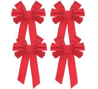 Bakiauli 4 Pcs Red Christmas Bows, 25 x 40 cm Velvet Door Bow Christmas Wreath Bow, Christmas Decorations Reusable for Festival Home Xmas Tree Indoor Outdoor