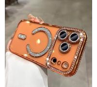 Bakicey Case for iPhone 17 Pro Max, Edge Drilling Mag-Safe TPU Mobile Phone Case Transparent Glitter Bling Luxury Protective Case Orange
