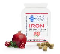 Baking Beauty and Beyond High Strength Iron Tablets 14mg - Ferrous Fumarate Energy Tablets Reduces Tiredness and Fatigue, Popular Vegan Iron Supplements for Women and Men - (120 Tablets)