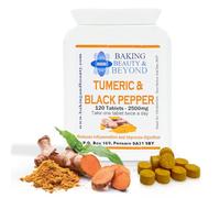 Baking Beauty and Beyond High Strength Turmeric and Black Pepper 2500mg Tablets - Organic Tumeric Supplements, Vegan and Gluten-Free Curcumin Extract Supplement for Men and Women (Pack of 120)