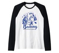 Baking Because Murder is Wrong Funny cat Design for Bakers Raglan Baseball Tee