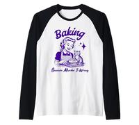 Baking Because Murder is Wrong Vintage Baker Women Kitten Raglan Baseball Tee