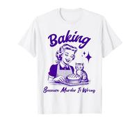 Baking Because Murder Is Wrong Vintage Baker Women Kitten T-Shirt