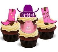 Baking Bling Wild West Cowgirl Mix - Standups 12 Edible Standup Premium Wafer Cake Toppers - 2 x A5 sheet - 12 images