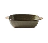 Baking Bowl Household Stone-Patterned Double-Handled Baking Pan Vintage Rough Ceramic Square Deep Dish Steaming Bowl Baking Dish(Green,Small)